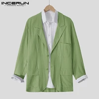 incerun 2022 new fashion cotton blazer mens retro stylish brand suits casual comfortable single west linen suit jackets s 5xl