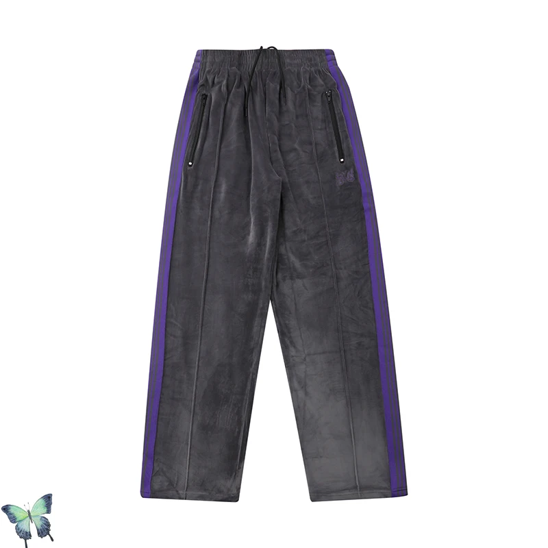 

Женские и мужские прямые брюки AWGE, трикотажные бархатные брюки в полоску сбоку с бабочками, спортивные брюки на молнии с карманами,