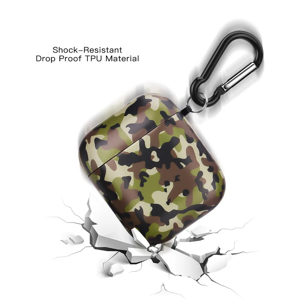 army case Модный мягкий наушник из ТПУ чехол для Apple Airpods 1 2 матовый IMD дизайн Армейский Камуфляж чехол для наушников с крюком-вешалкой - Цвет: army case
