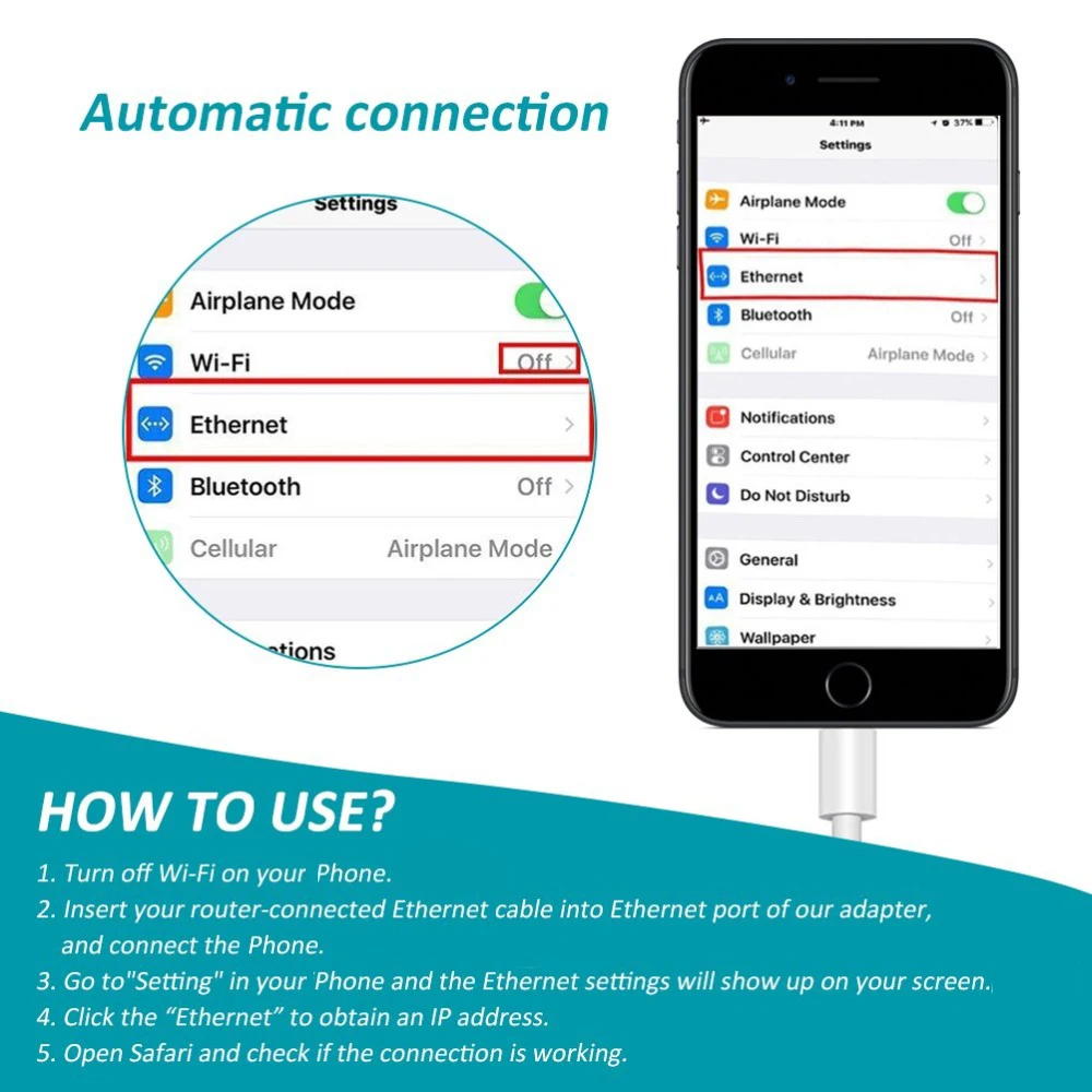 Адаптер Lightning для RJ45 Ethernet LAN проводной сетевой кабель Networrk 100 Мбит/с за рубежом
