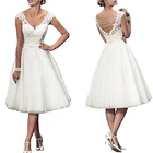 Белое кружевное свадебное платье для невесты, красивое сексуальное открытое платье без рукавов, короткие простые свадебные платья а-силуэта