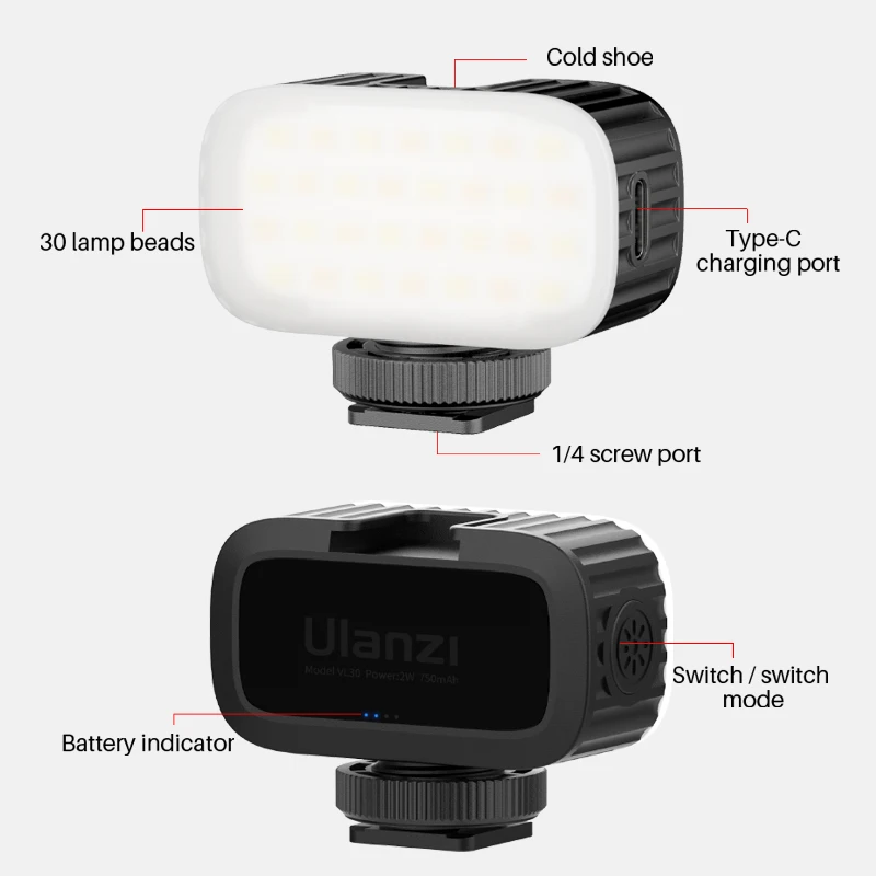 Светодиодный мини-светильник Ulanzi VIJIM VL30 5600K 340LUX для видеосъемки GoPro светильник Mod