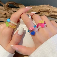 new transparent ring acrylic rhinestone resin retro bear two piece set geometry simple rings for women girls jewelry party gifts