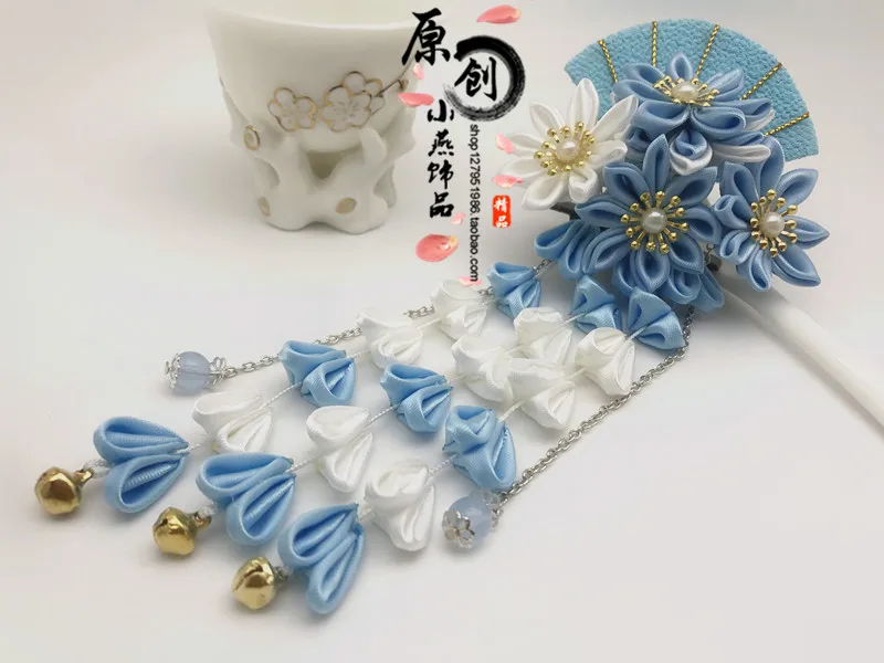 Японский винтажный ручной работы веер гейши цветок красный заколка для волос