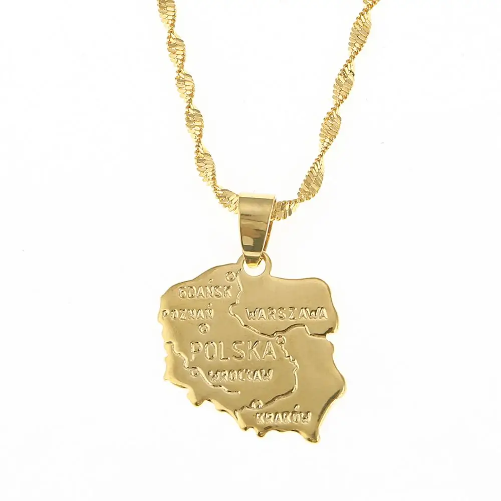 Ожерелье Polska с подвесками в виде карты для женщин цепочка золотого цвета картой