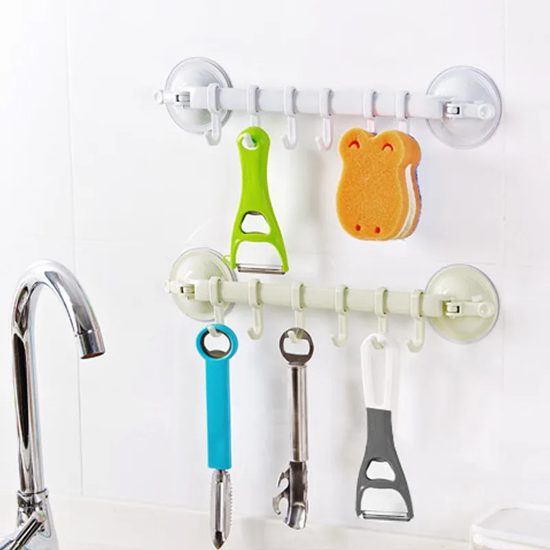 

Adjustable 6 hook door hook double sucker towel rack rack bathroom kitchen storage rack shower bracket lock sucker bathroom hook