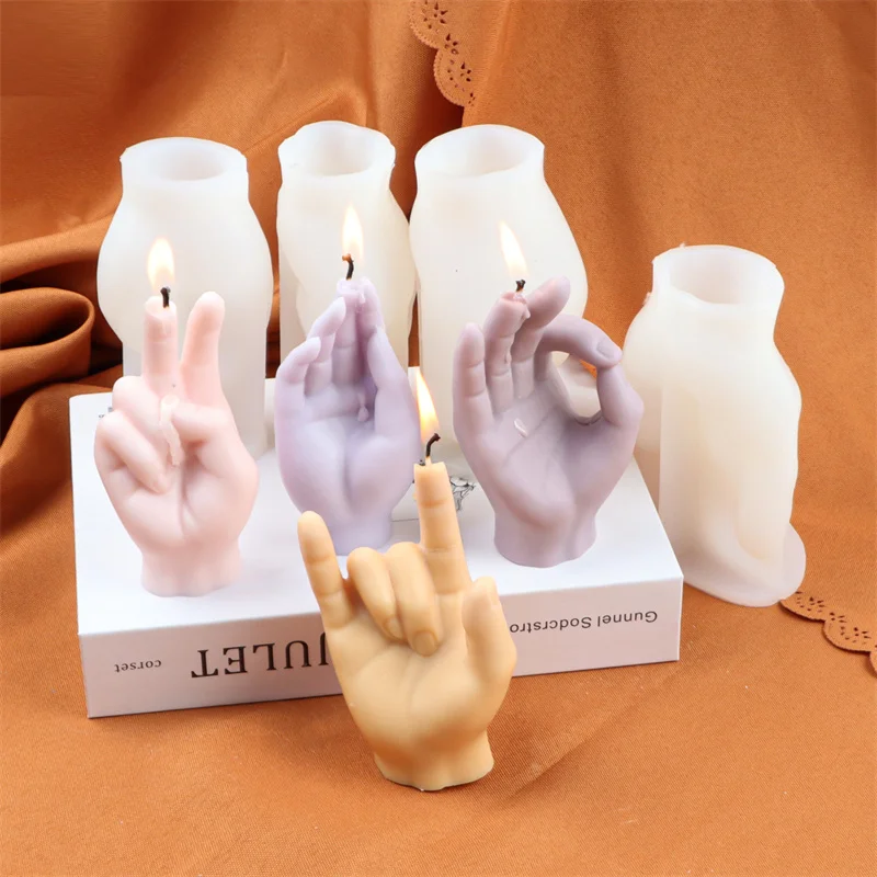 

Large Size I LOVE YOU Gesture Hand Candle Molds Flexible Soft Resin OK YES Silicone Mould For Handmade Aromatherapy Gypsum
