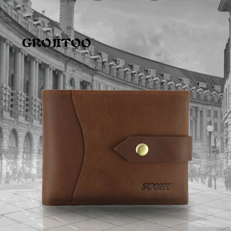 

Новинка, мужской короткий кошелек из натуральной кожи с пряжкой GROJITOO, кошелек из кожи crazy horse, кошелек zero, искусственный кошелек для мужчин