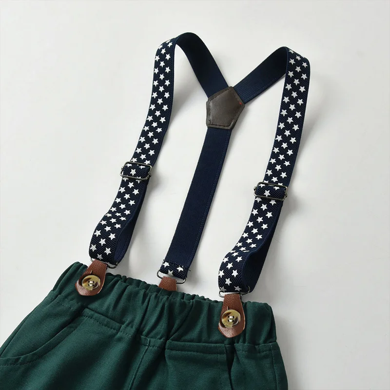 Top and Autumn Winter Children Boy Gentleman Clothes Suits Long Sleeve Shirt Tops+Suspender Pants 2Pcs Outfit for Christmas | Детская