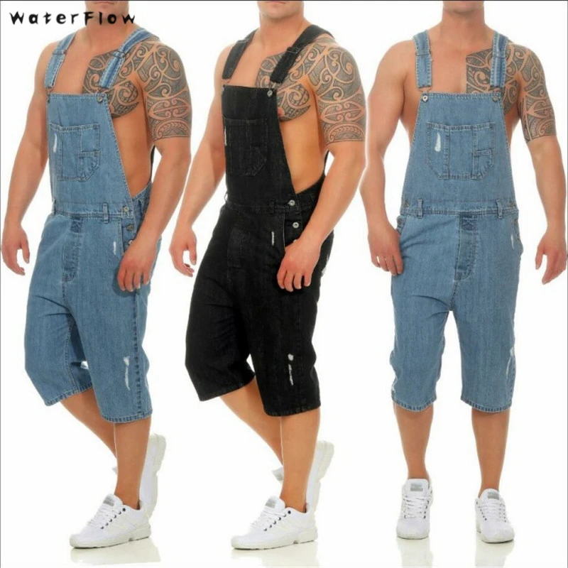 Джинсы с потертостями и карманами брюки на подтяжках байкерские Стрейчевые