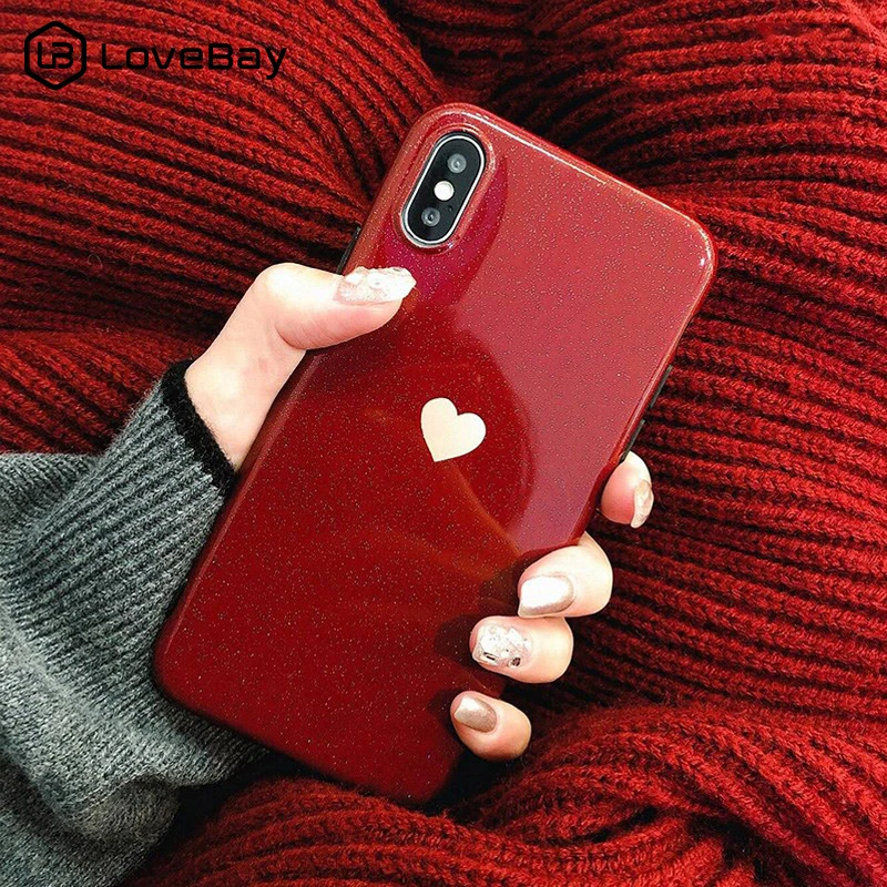 Lovebay винное Красное сердце любовь чехлы для iphone XS Max XR X 6 6S 7 8 Plus блестящий прекрасный мягкий модный чехол для телефона