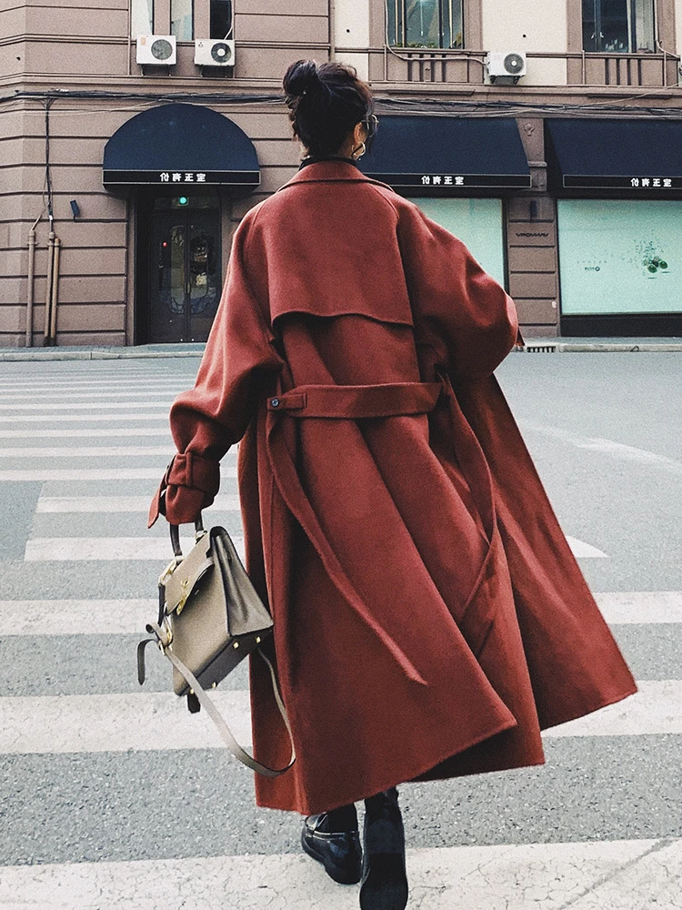 

Women's Woolen Coat 2020 Winter Loose Korean Style Long Hepburn Thick Trendy Wool Jacket Classic Over Knee Cashmere Coats Ladies