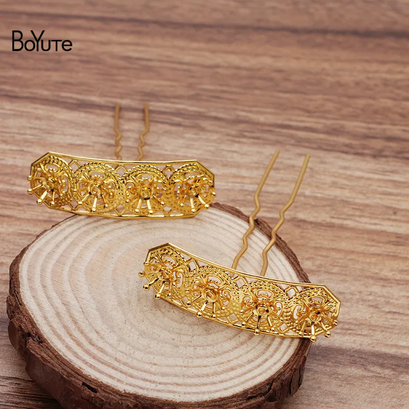 

BoYuTe (5 Pieces/Lot) 15*45.5MM Brass Filigree Flower Welding 75*10*1.2MM Iron Hair Fork Diy Hair Accessories Handmade Materials