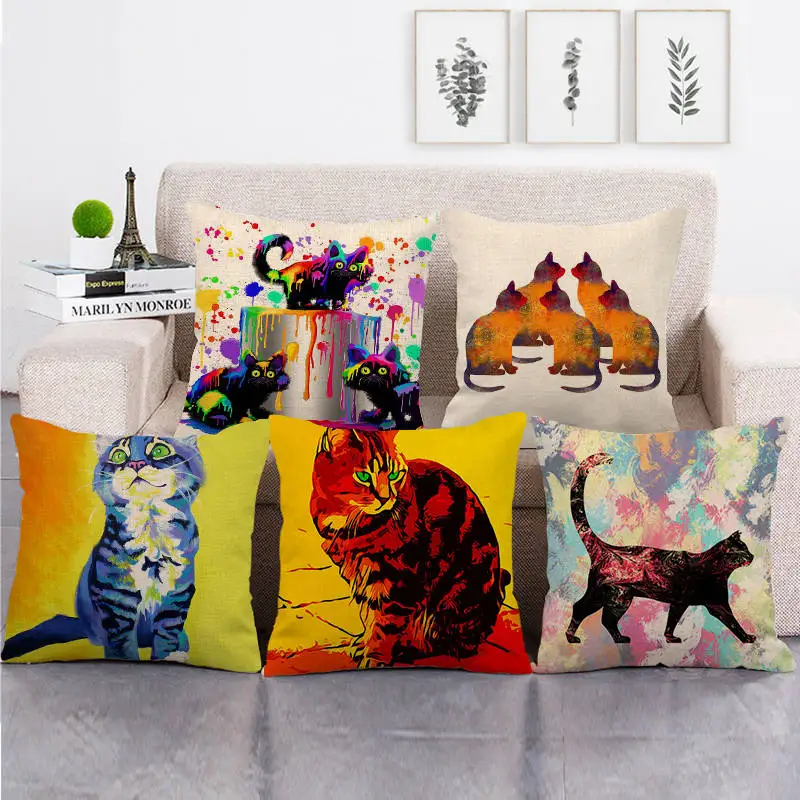 

45cm*45cm paiting cats design high quantity cushion cover linen/cotton sofa pillow cover decorative pillow case