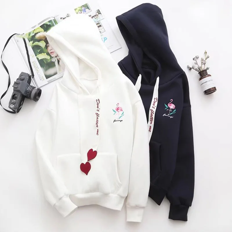 Winter Embroidery Womens Hoodies Preppy Crane Autumn Causal Sweatshirts Long Sleeve Pullover Tops JS25 | Женская одежда