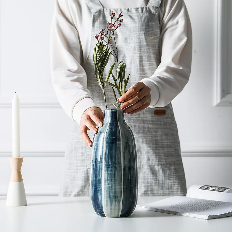 1 шт. синяя ваза для цветов Минималистичная керамическая посадки воды