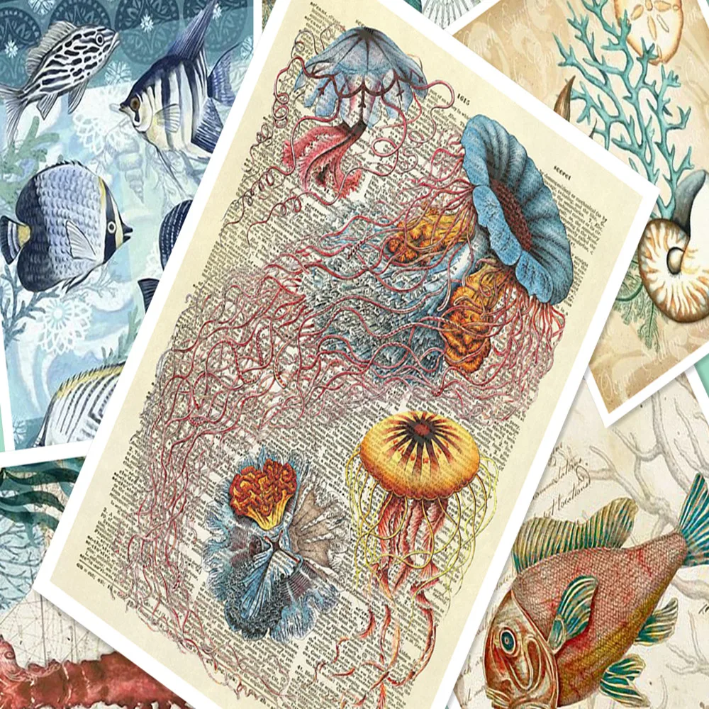 Медузы  КИТ Омар Бегемот Морская жизнь постеры Настенная Наклейка 30X42 см