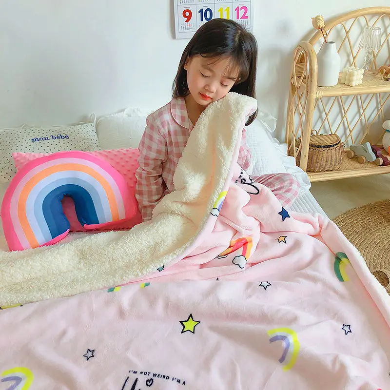 

Milk velvet children's small blanket quilt double thickening spring, autumn and winter blanket kindergarten lamb wool blanket