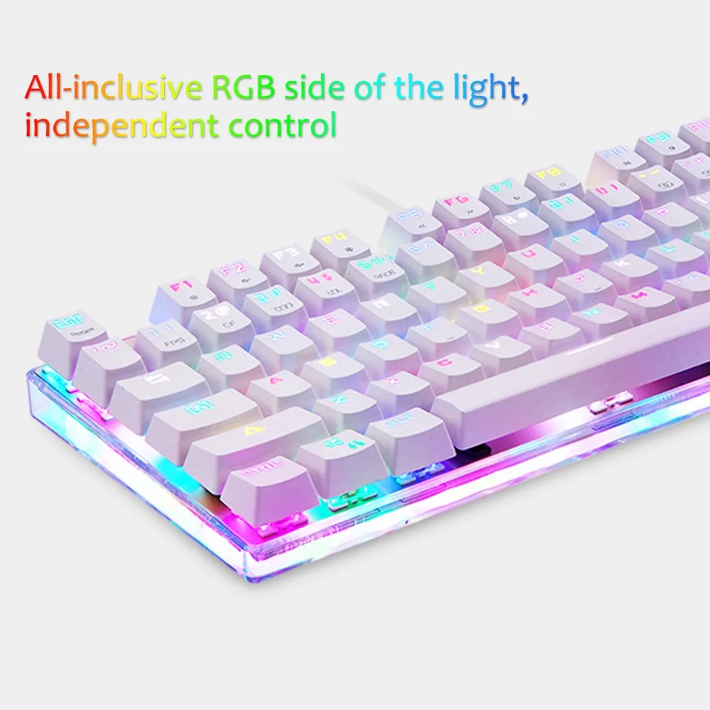 Motospeed K87S ABS USB2.0 Проводная Механическая клавиатура с RGB подсветкой синий переключатель для компьютерных игр и связывания белый 1,8 mCable