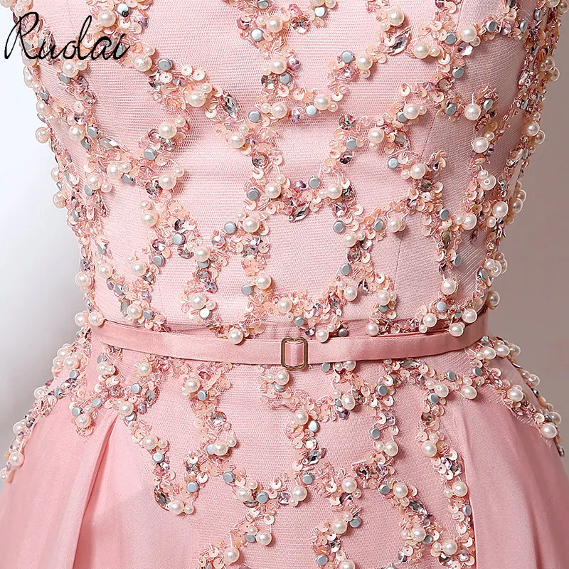 In Stock Pink Luxury Evening Dresses Long Full Sleeve with Sash A-Line Beaded Patrty Gown vestidos de fiesta noche | Свадьбы и