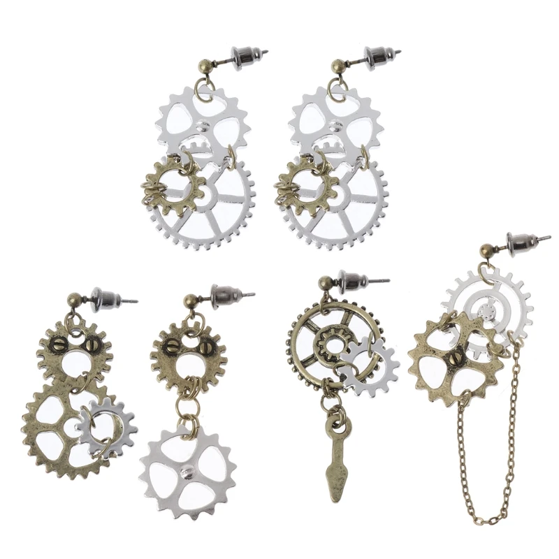 

Women Steampunk Antique Women Gear Pendant Dangle Long Hook Earring Club Jewelry