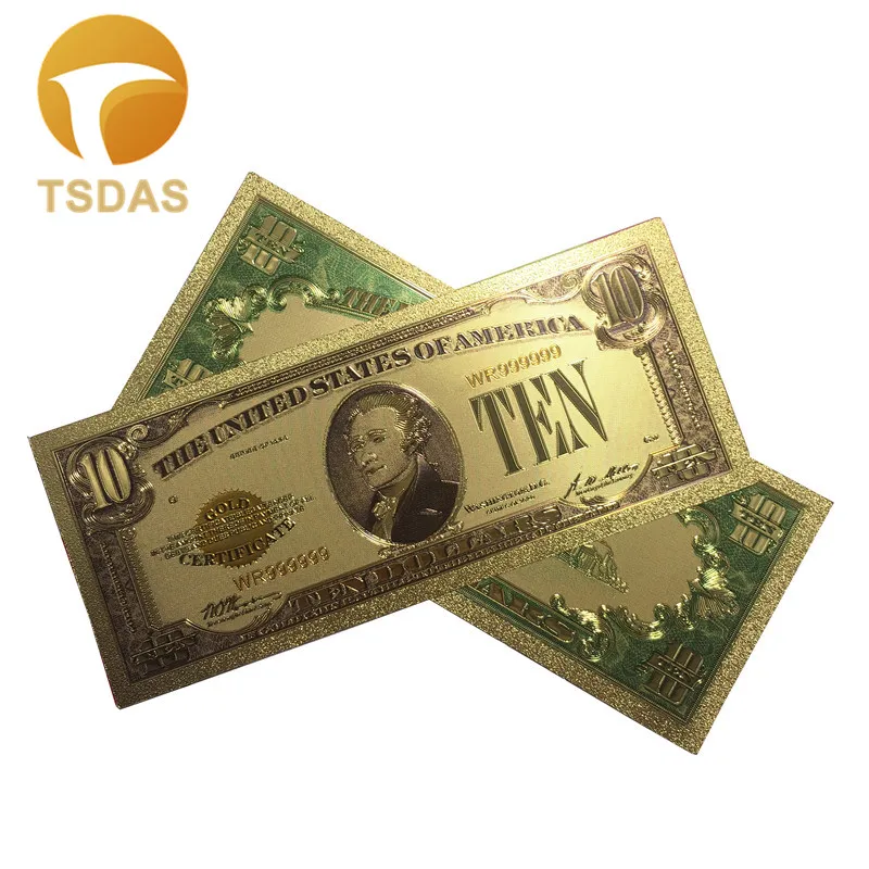10 шт./лот цветные американские банкноты долларов Золотая банкнота в 24k