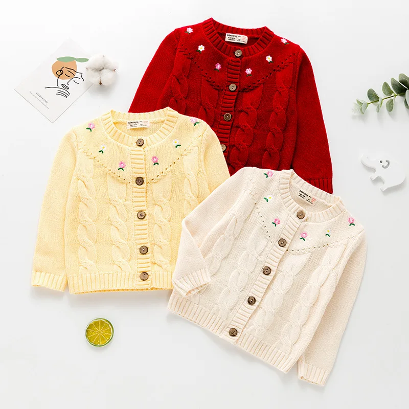 

Корейский стиль, свитер для маленьких девочек, вязаный кардиган с цветочной вышивкой, кардиган для маленьких девочек, куртка DT210