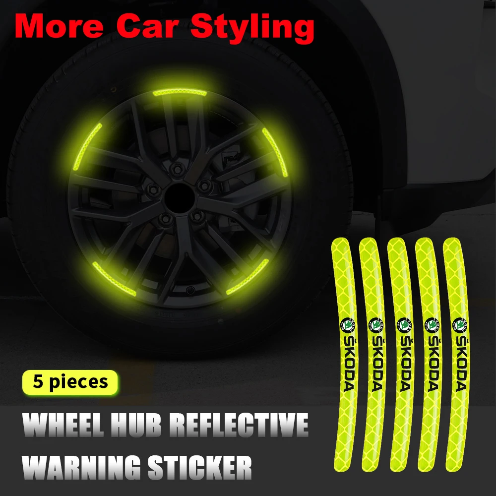 

5/10pcs Car Wheel Hub Reflective Stickers Stripe Rim Decals For Skoda Yeti Roomster Octavia 2 3 A5 A7 1 Rapid Fabia Superb etc