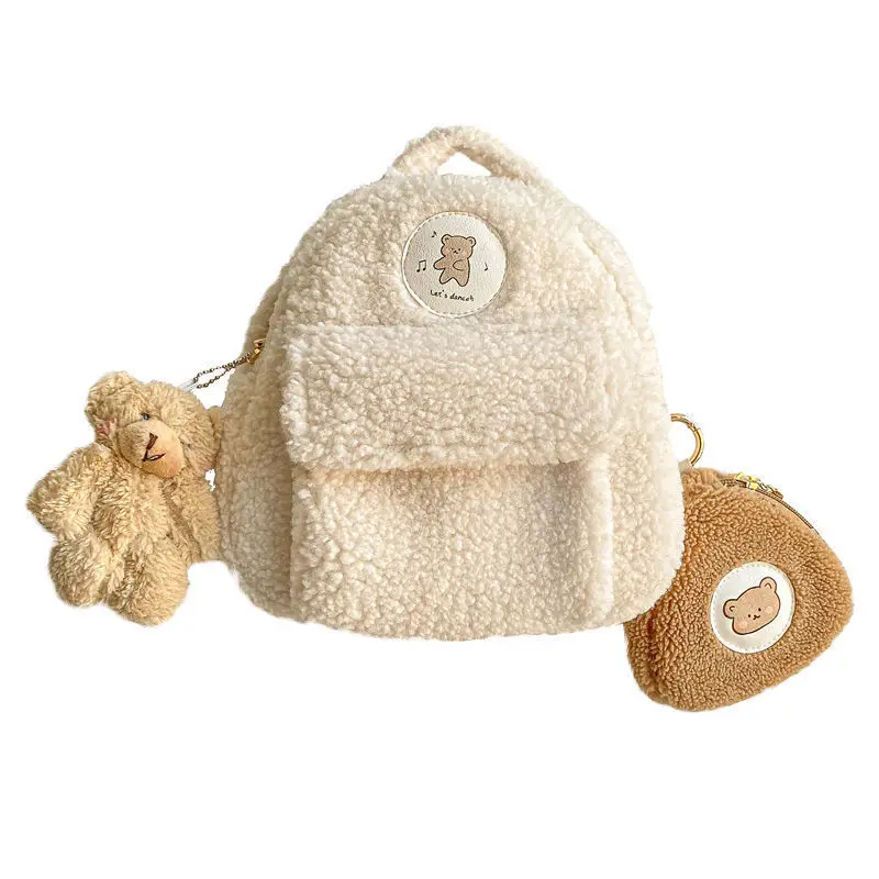 

2020 Small Bear Backpack Bags Women New Fashion Plush College Style Cute Backbag Portable Schoolbag Kavaii Casual Girls Mini Bag