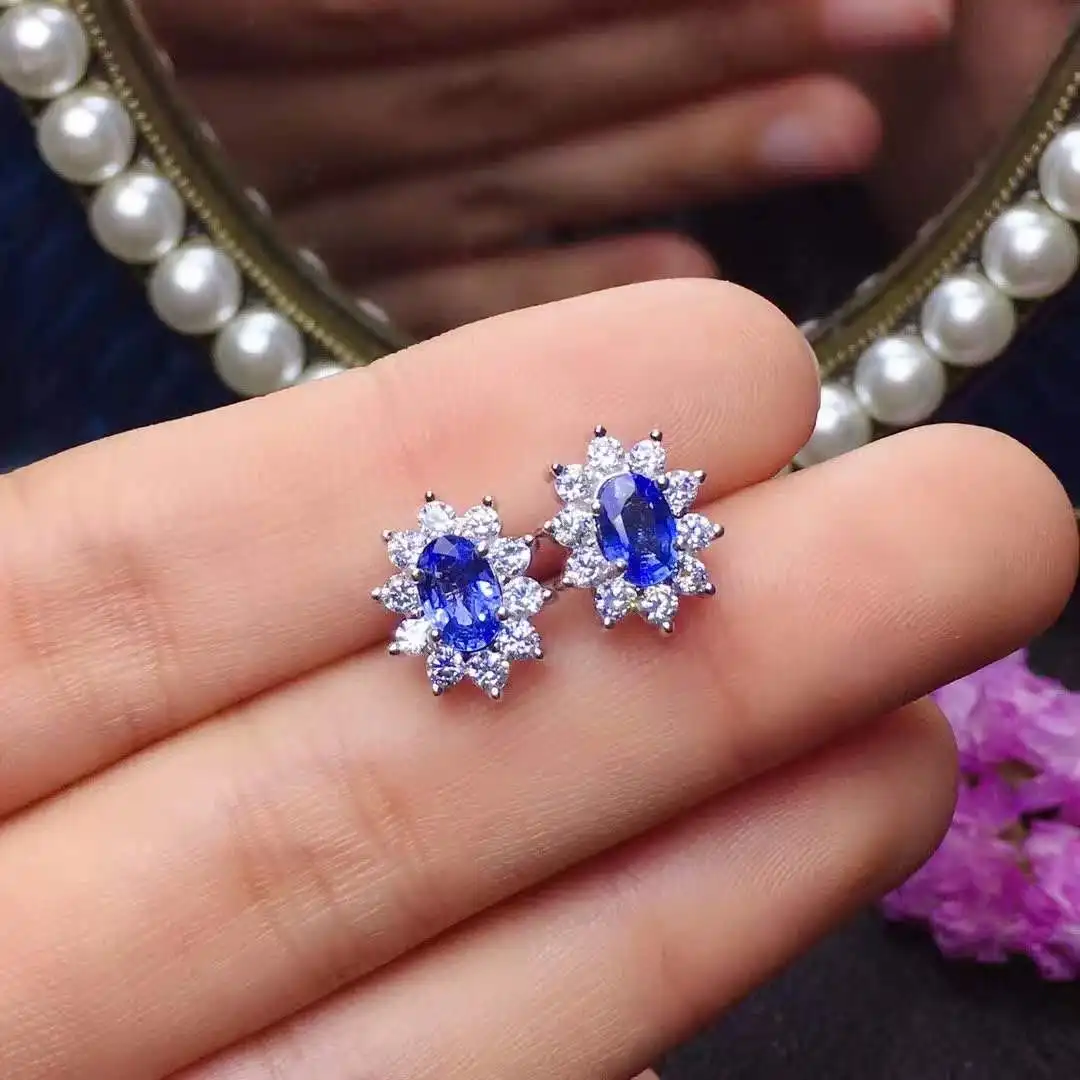 Natural And Real Blue Sapphire Earrings 925 Sterling Silver for Women Wedding Engagement | Украшения и аксессуары