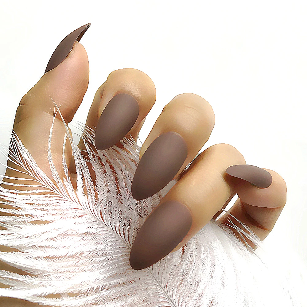 Deep Khaki naked 06 Гроб 15 цветов на шпильке; матовые маникюрный темно-синие Ботинки на каблуке-шпильке искусственные ногти ластик сенсорный экран 24 шт./компл - Цвет: Deep Khaki naked 06