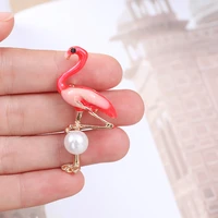 red enamel pearl flamingo brooch bird animal brooch ladies fashion clothing jewelry accessories