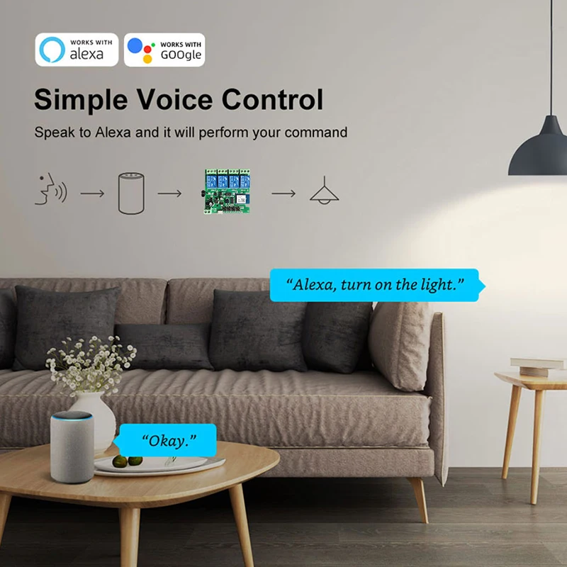 Tuya Smart Life Wifi Light Switch Module 4CH DC 5/12/32V Inching RF433 Receive 10A Relays Work With Alexa Google Home | Электроника