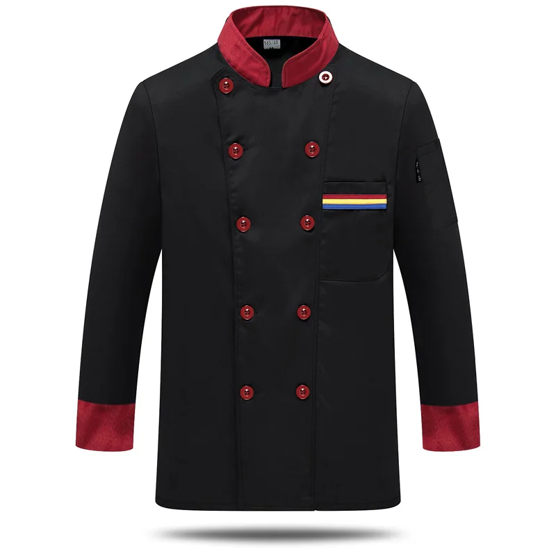 Black full sleeve Мужская рубашка с длинным рукавом, осенняя Униформа шеф-повара, костюмы для повара, для столовой, ресторана, печать, дышащие мужские топы - Цвет: Black full sleeve