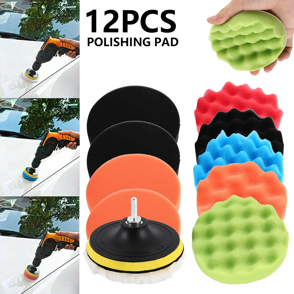 

12 Pcs Auto Buffing Pad 5 inch Car Sponge Polishing Pad Kit Abrasive Polisher Mat Drill Adapter Waxing Compound Tools Accessory