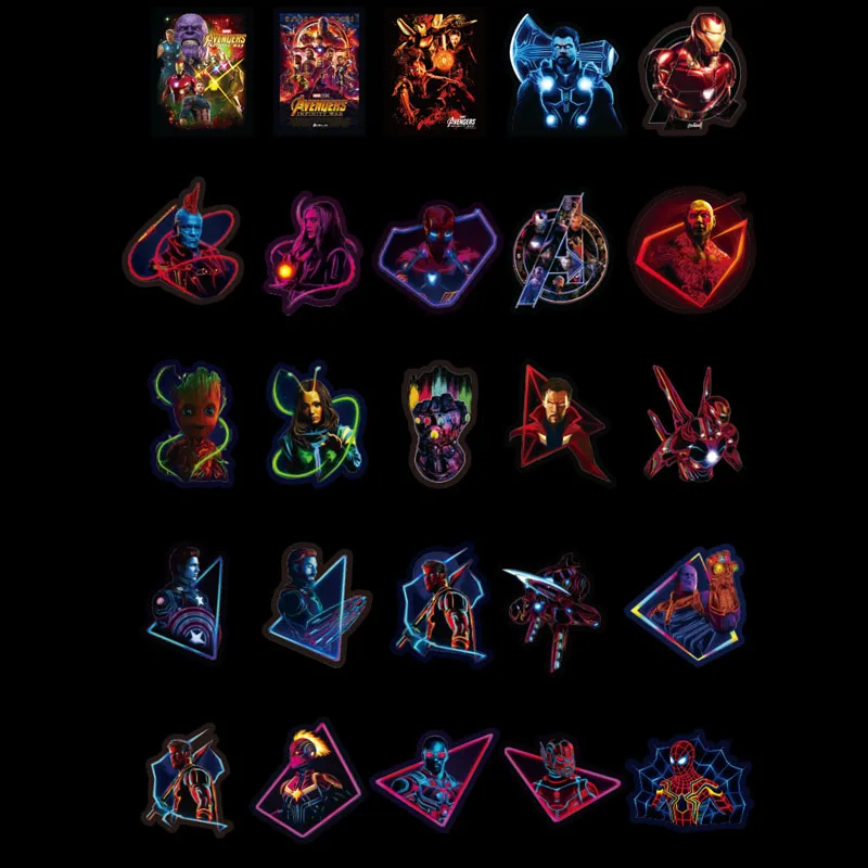 10/49 шт. Disney в наклейки &quotМстители&quot неоновый Железный человек Водонепроницаемый