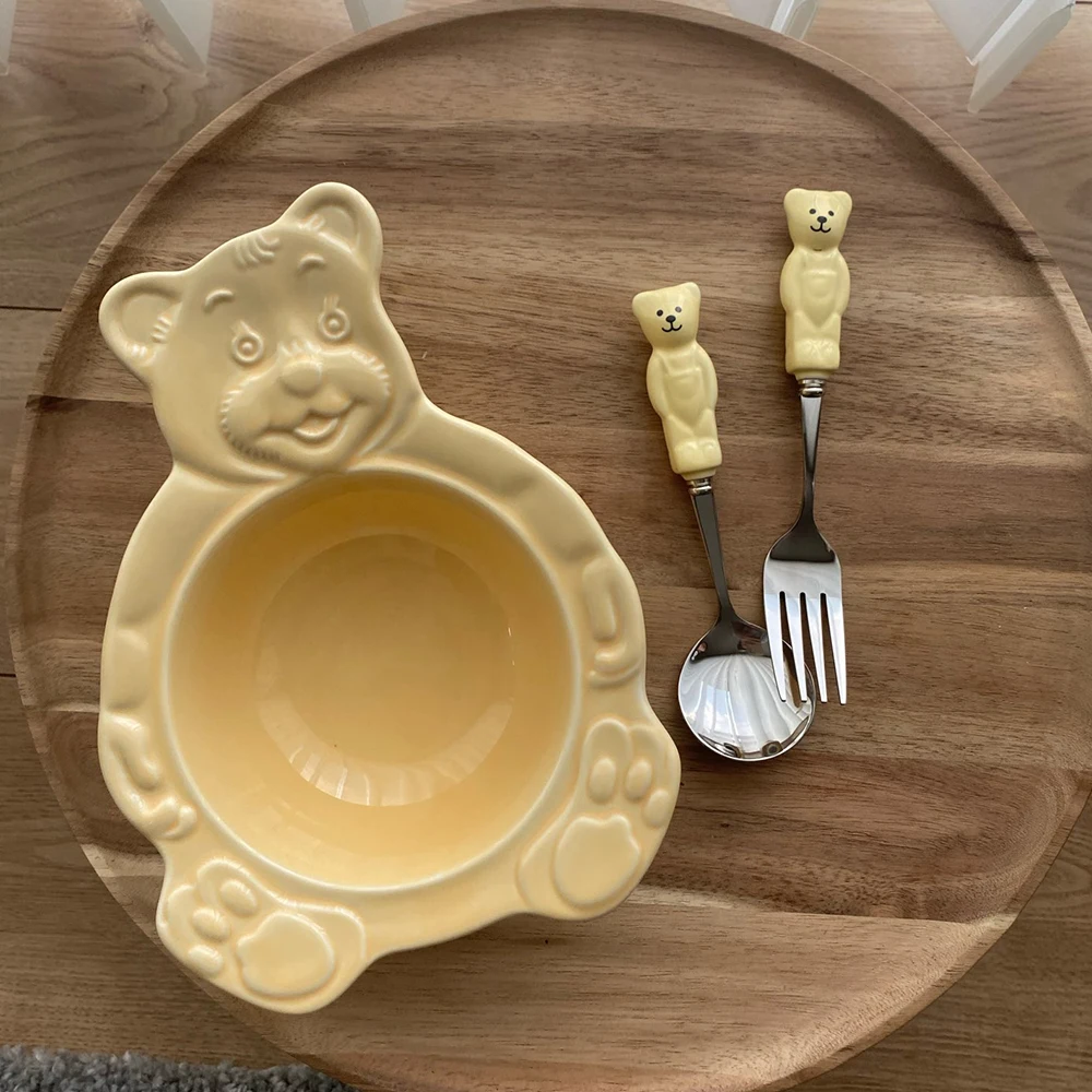 

Корейская мультяшная Студенческая посуда, новинка 2021, керамические миски с милым медведем для детей, десерт, завтрак, хлопья, фрукты, салаты,...