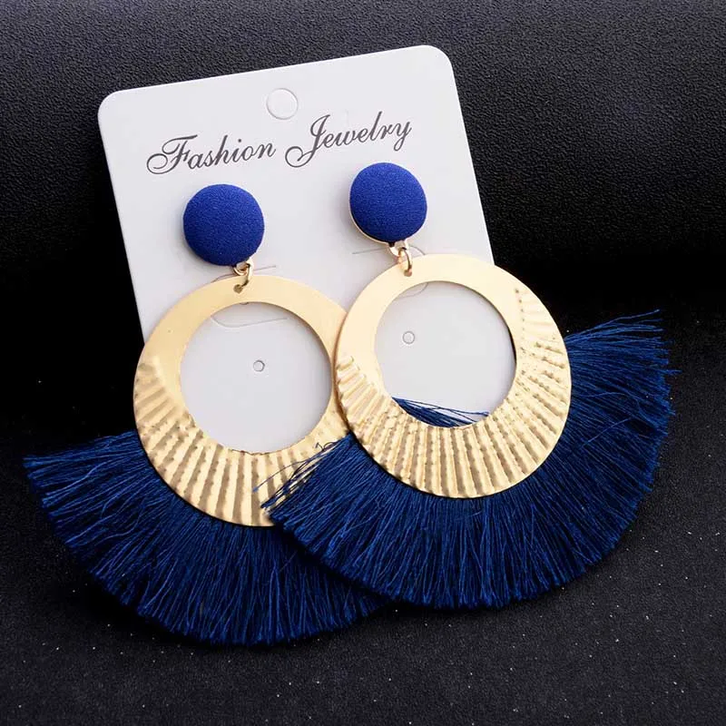 Classic Bohemian Stud Earrings Folk-custom Silk Tassel Scalloped Earring 2019 Gold Metal Big Circle Fashion Women Jewelry Gifts | Украшения