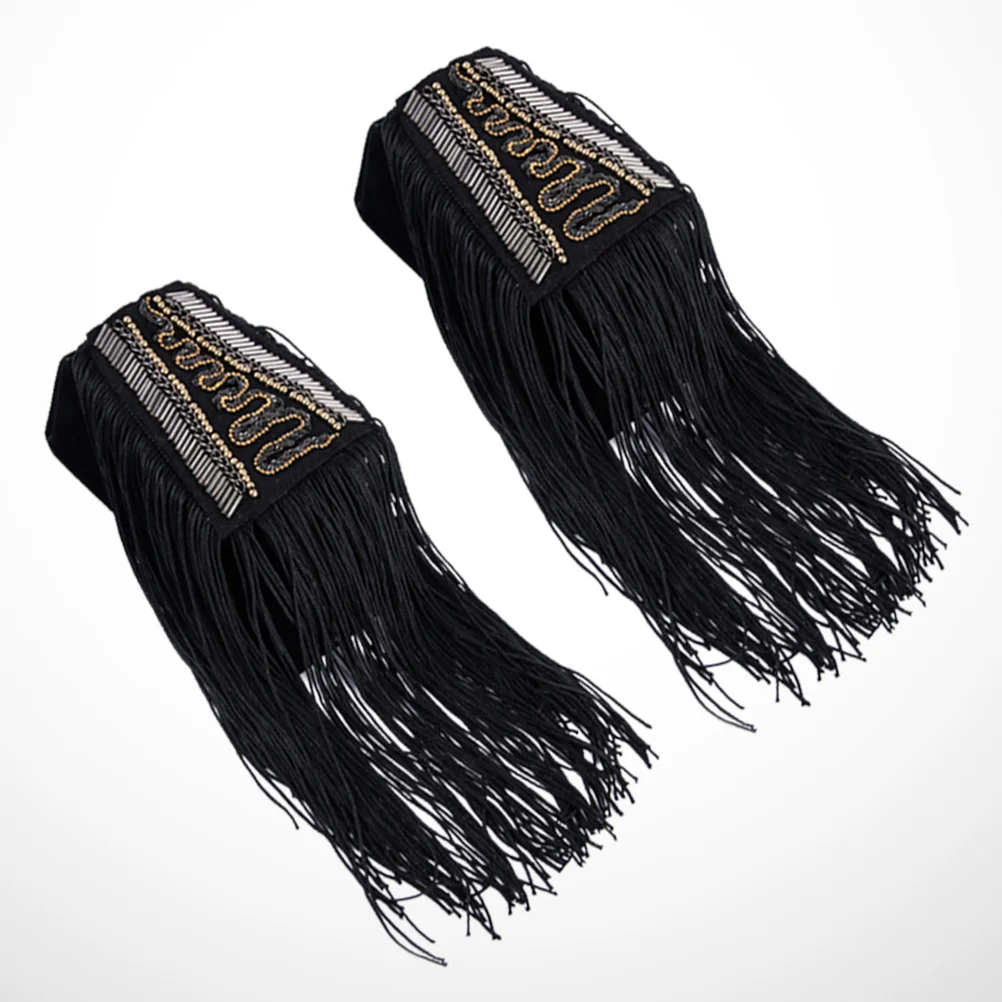 

1 Pair Black Tassel Epaulet Shoulder Board Badge Bead Decor Shoulder Mark Fringe Epaulet for Man Woman
