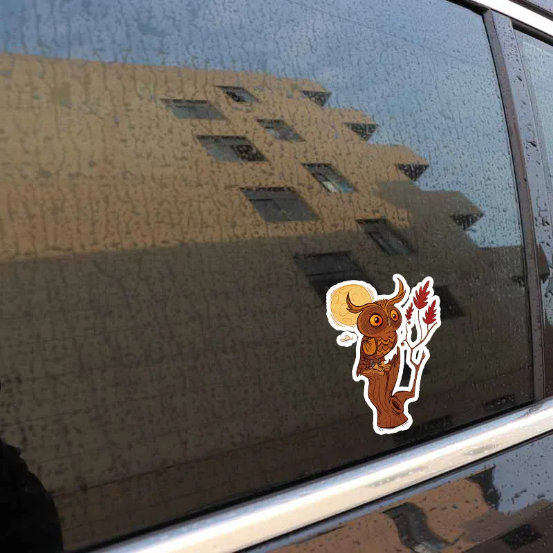 Наклейка Сова стоящая на пне под луной для Авто/бампер/окно/наклейка стену