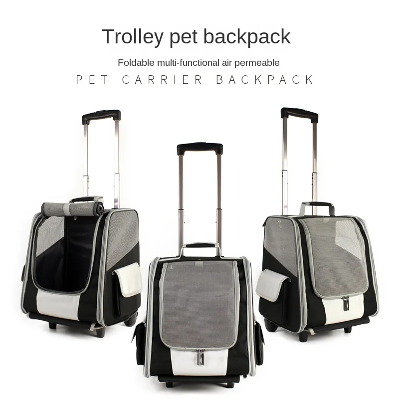 Pet bag trolley dog backpack out shoulder cat box portable double wheel foldable Breathable | Дом и сад