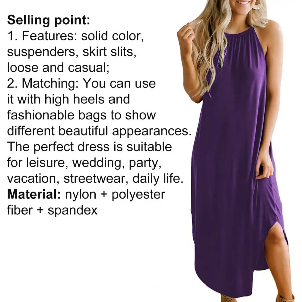 

Summer Fashion Sleeveless Sling Halter Dress Comfortable Women Solid Color Dress