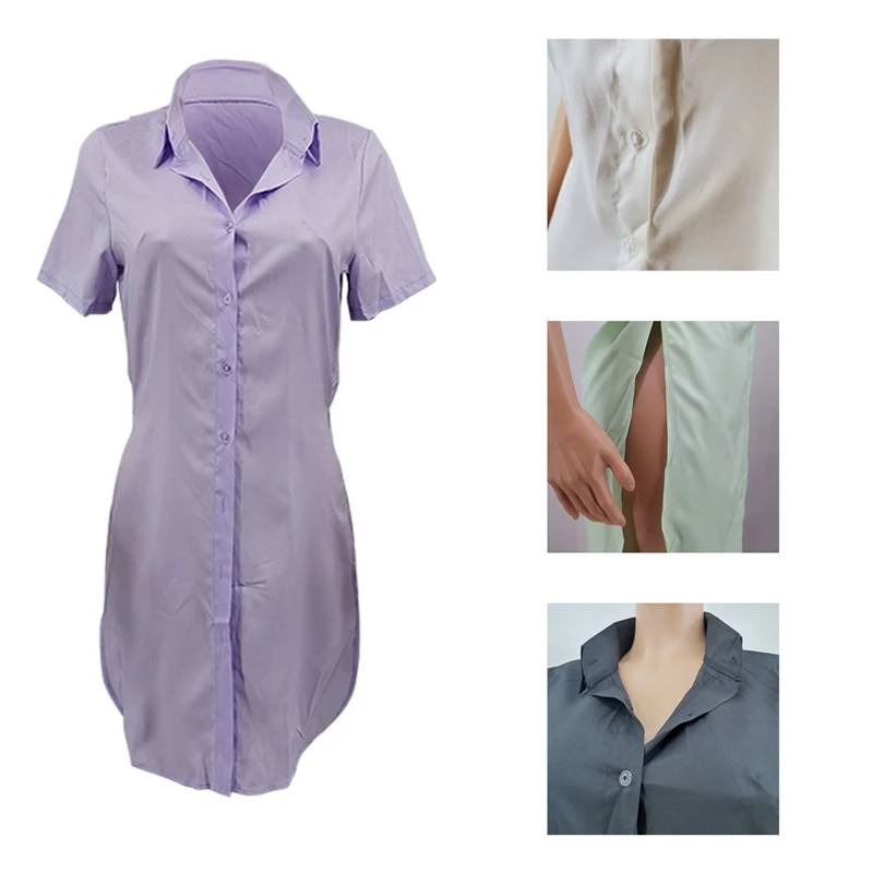 

Sexy Short Sleeve T Shirt Tops Summer Outfits for Women Cute Side Split Blouse Y2k Clothes Button Up Clubwear Long Tops