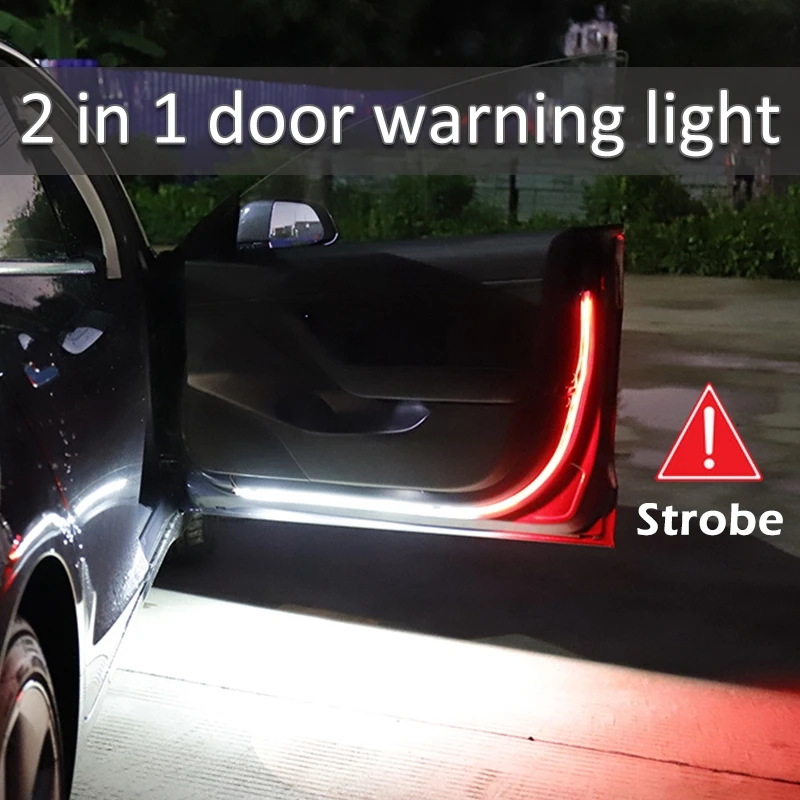 

2PCS DRL LED Lamp Strip Car Door Opening Warning Lights 144LED Strobe Flashing Light Anti Rear-end Collision Safety Lamps