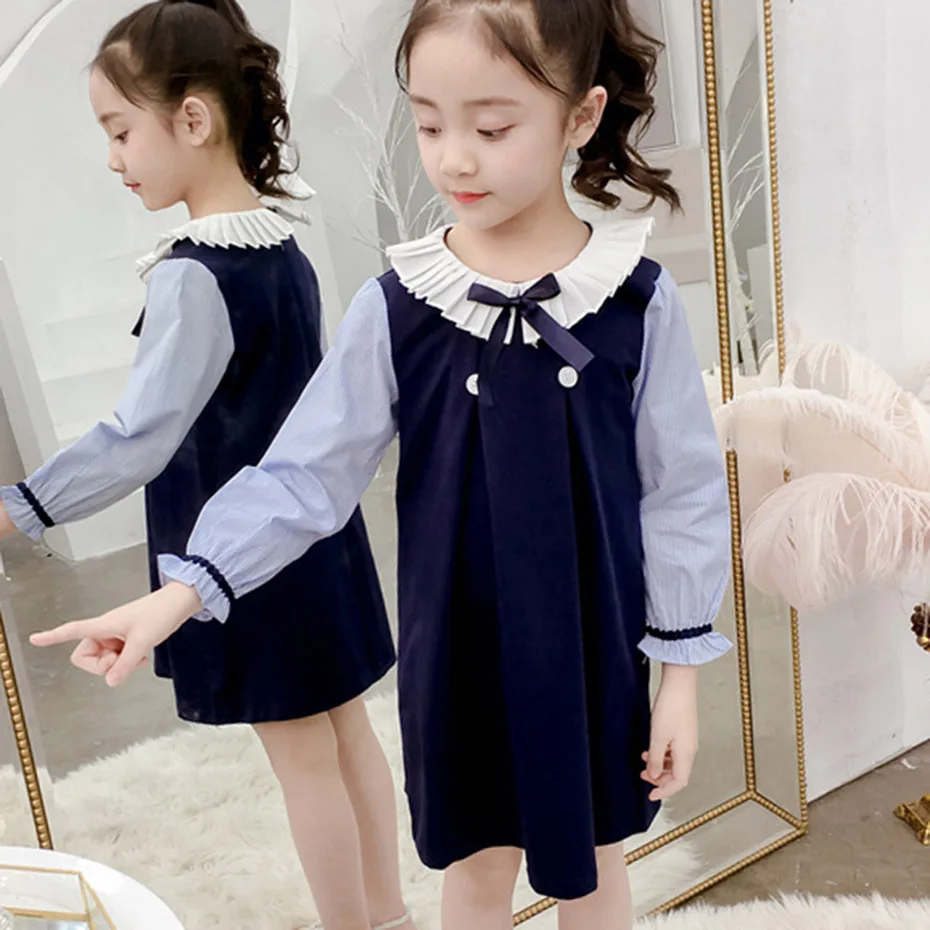 Платье для девочек платье в стиле пэчворк детское с плиссированным воротником