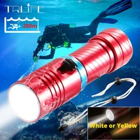 ipx8 waterproof dive underwater 200 meter professional diving flashlight torches whiteyellow lamp dive light camping lanterna