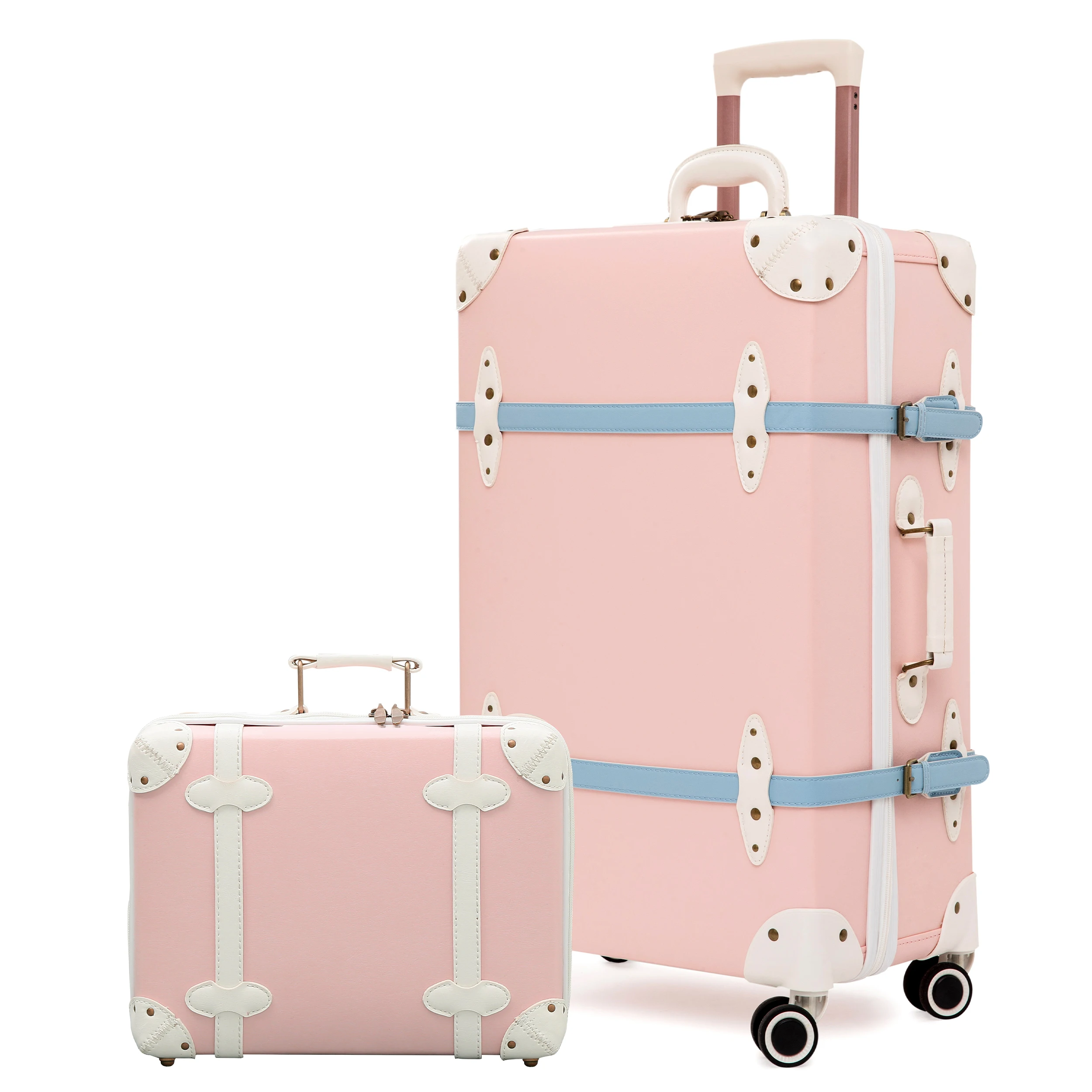 

Urecity Vintage Elegance Trolley Luggage PU Leather,2 Piece TSA Lock Suitcase Sets for Women with Mute Spinner Wheels