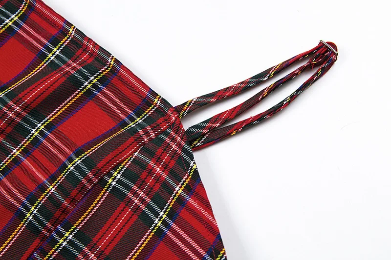 

Retro Red Plaid Printing Bodycon Dresses Sexy Sleeveless Off Shoulder Backless Casual Party Sling Mini Dress Summer 2020