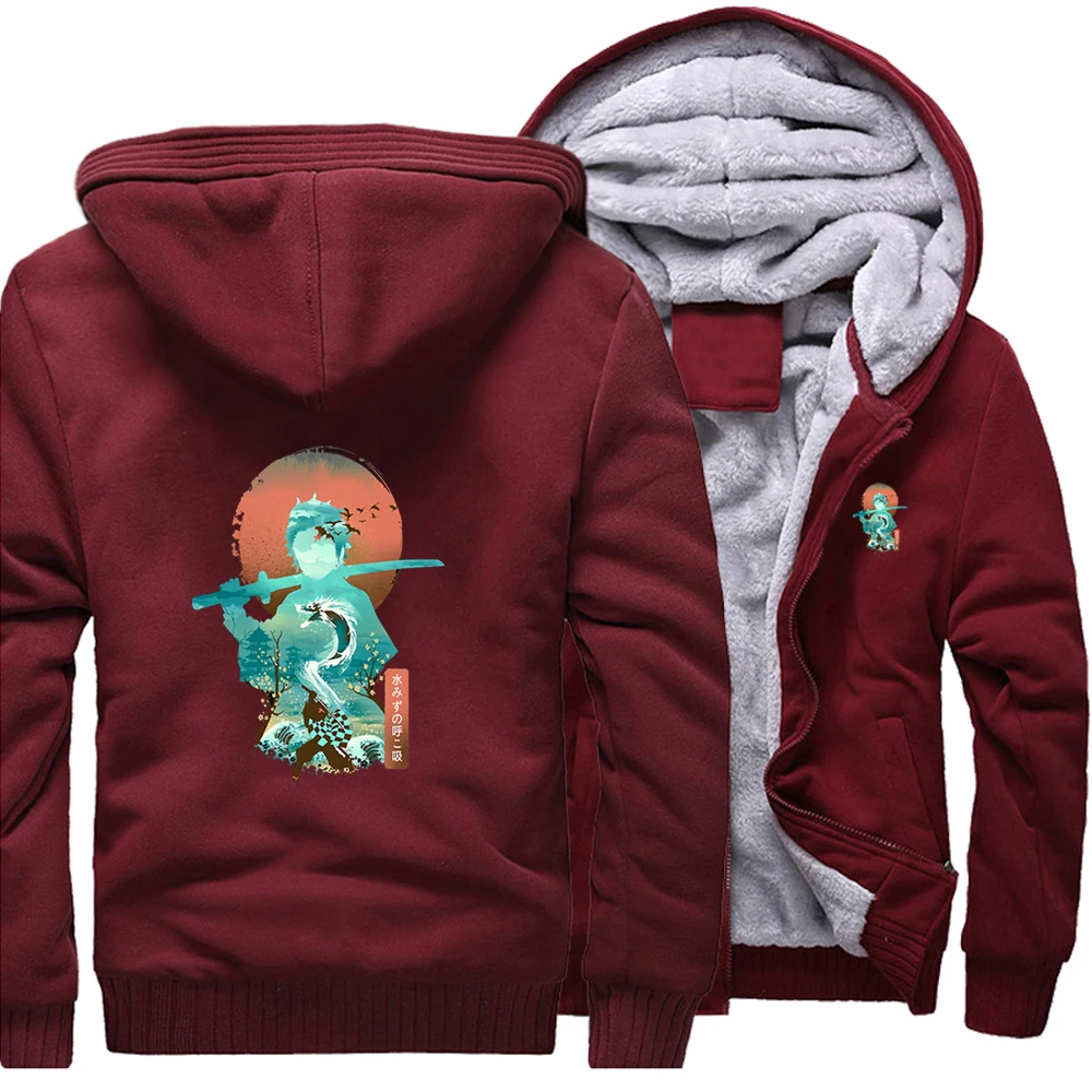 

Demon Slayer Japanese Anime Kamado Tanjirou Green Casual Hoodies Coat Men Printed Sweatshirt Winter Warm Thick Fitted Jackets