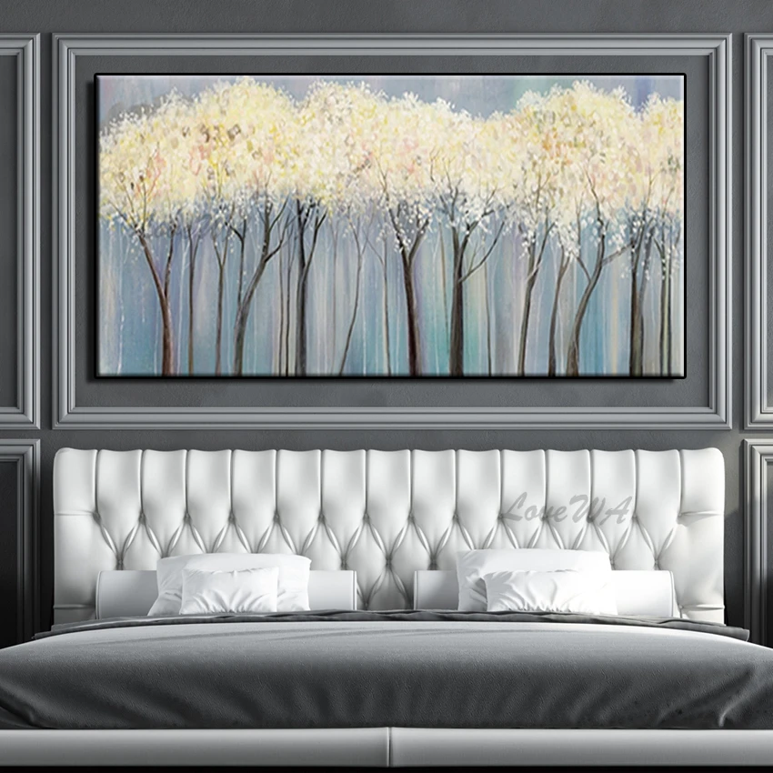 

White Tree Hand Painted Oil Painting Scenery Tree Art Canvas Wall Pictures Oil Paintings Unframed Canvas Wall Decoration Art